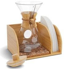 HEXNUB Pour Over Coffee Maker Caddy & Lid, Bamboo Stand for Chemex, Bodum
