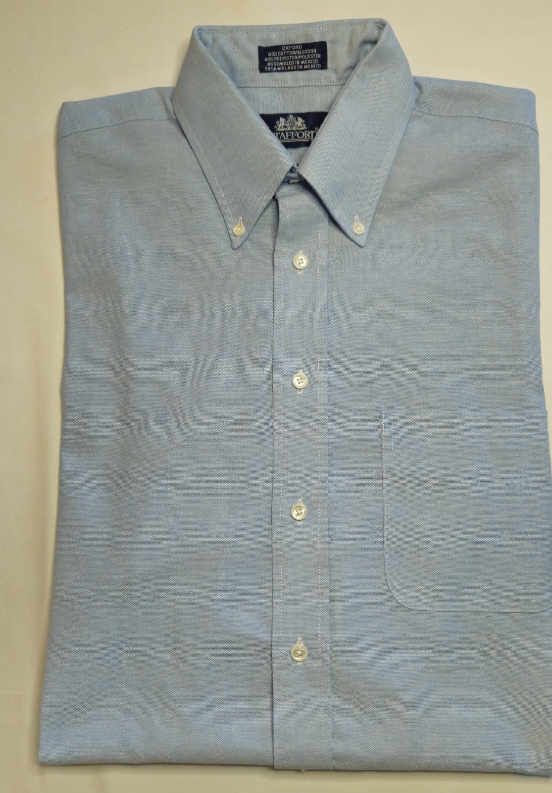 Mens Stafford Oxford Athletic Fit Long Sleeve Blue Button Up Shirt Size 16-33