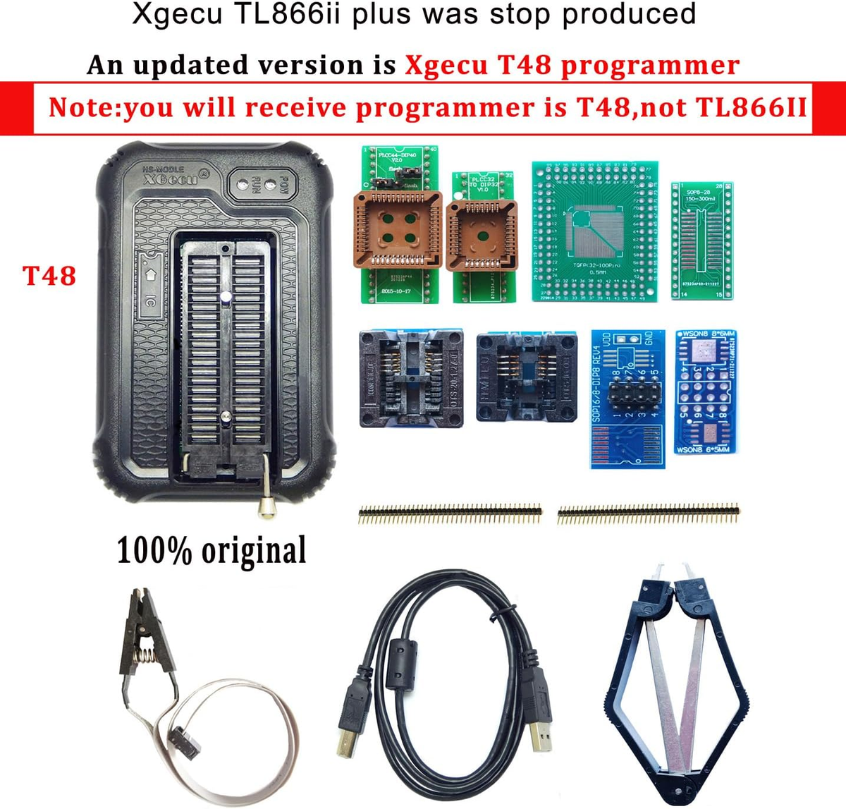 Xgecu TL866II plus Upgraded Xgecu T48 Programmer 8 Adapters USB
