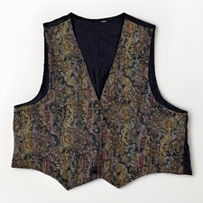 Vintage Brocade Floral Vest Womens Tapestry Button Front Lined Tie Back XL