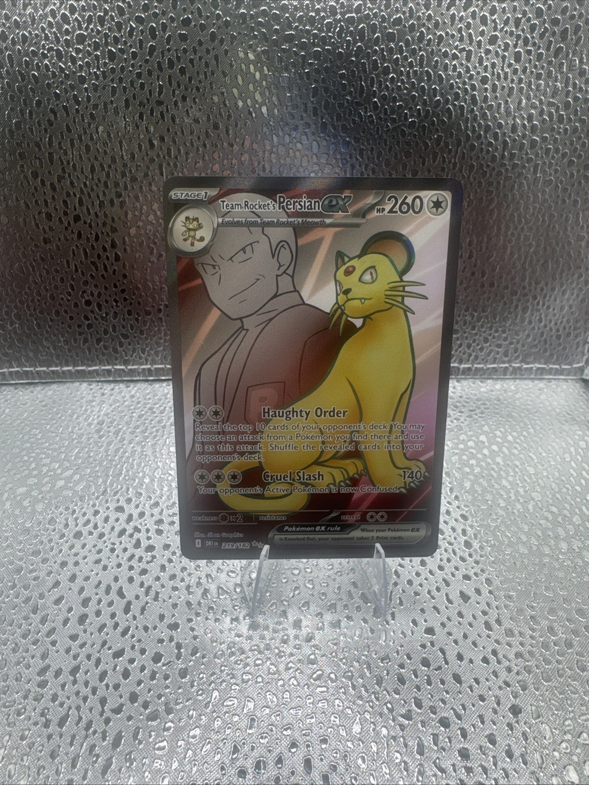 Team Rocket's Persian EX 219/182 Destined Rivals Holo Full Art Pokemon Card