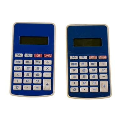 Lot of 2 Basic Pocket Calculators Handheld Blue White 8-Digit LCD Battery
