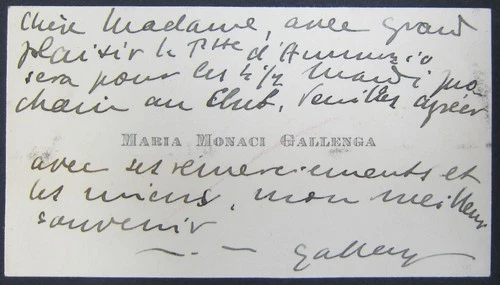 Signed MARIA MONACI GALLENGA (1880-1944) Fashion Italy Autograph Card