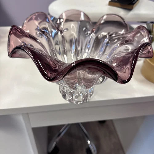 Vintage Murano Heavy Imperial Glass Bowl Violet 1940’s