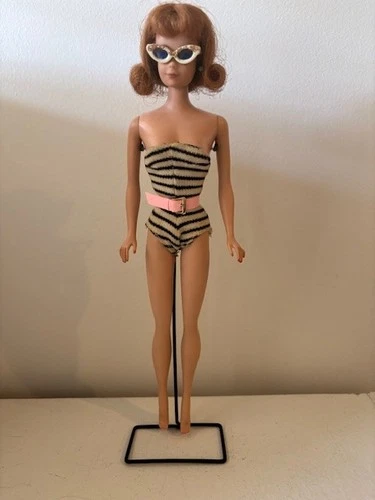 Midge Barbie Vintage  Red hair Striped Bathing Suit,sunglasses, stain on ears