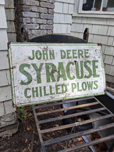 Porcelain John Deere Sign approx 24x14" Inches Over Steel Service Station