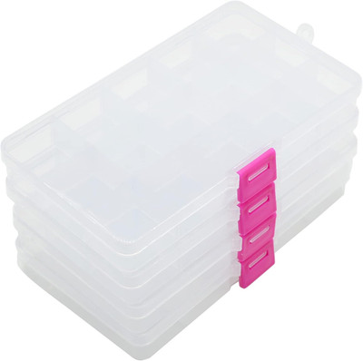 4 Pcs 15 Grids 6.85 Inch x 3.85 Inch Adjustable Small Removable Clear Plastic Je