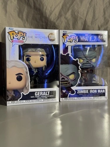 Funko Pop 2 Lot Geralt #1385 & Zombie Iron Man #944