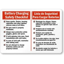 Battery Charging Checklist Bilingual Aluminum Weatherproof Sign p1103