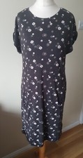 Fat Face Grey Brown Floral Jersey Shift Dress Pockets Knee Length Size 8 Also...