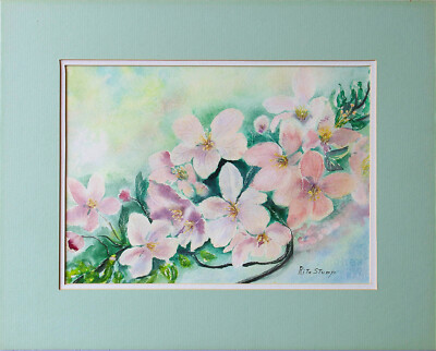 Rita Stump Original Watercolor Cherry Blossoms Signed Self-Taught Artist 1980s