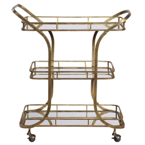Uttermost Stassi Transitional Glass and Iron Serving Cart in Antique Gold - Picture 1 of 8