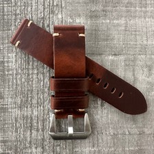 24mm Distressed Brown Leather Watch Strap Band For OFFICINE PANERAI PAM Watches