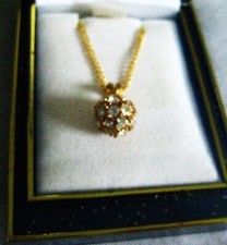 NIB Rhinestone ball pendant on 16" Gold tone delicate chain necklace gift boxed