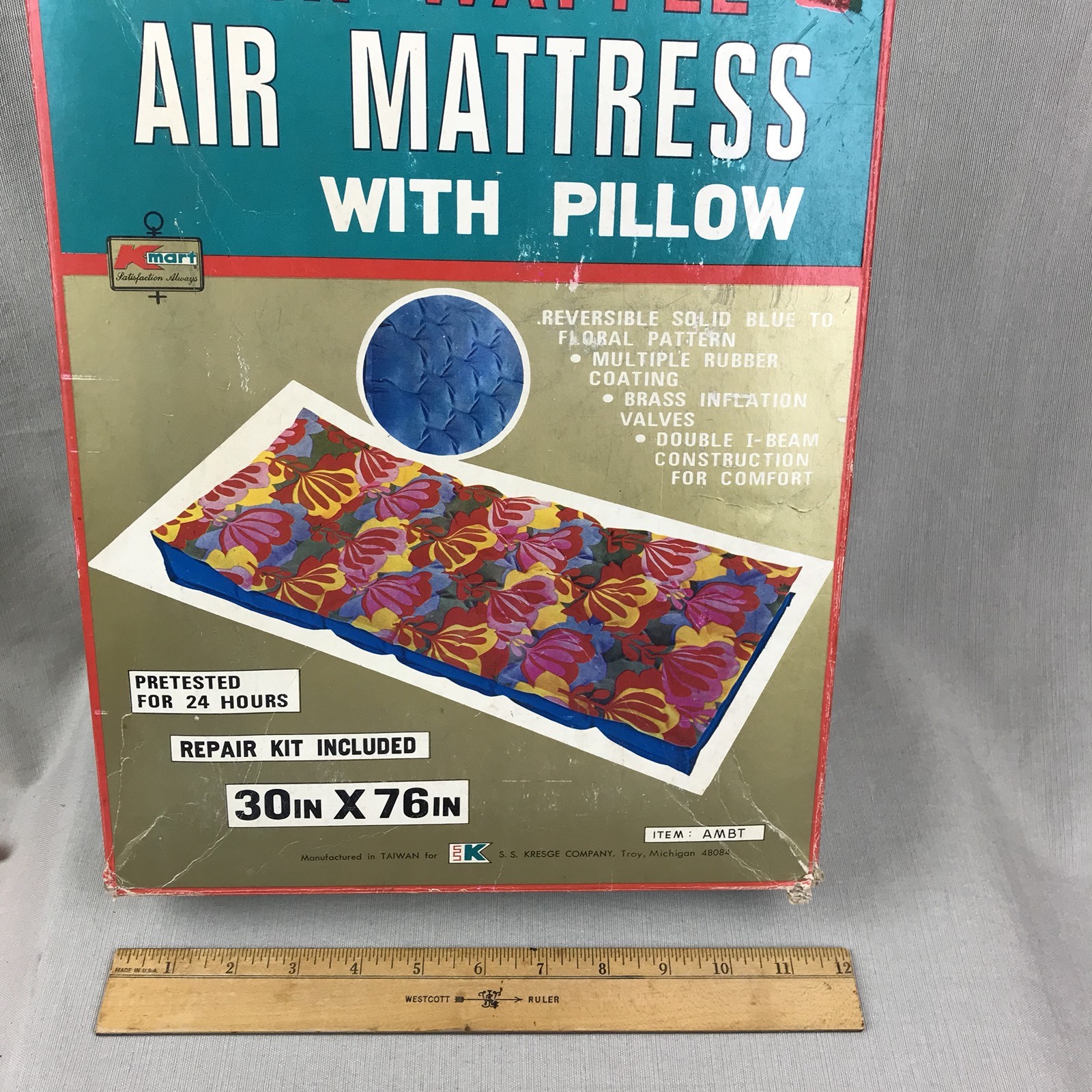 Box Waffle Air Mattress Vintage KMart RETRO Floral Inflatable Spare