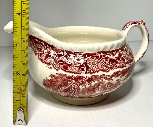 Masons Ironstone Vista Pink Transferware Gravy Boat Vintage England Red - Picture 5 of 6