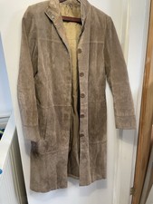 Vintage Dorothy Perkins Beige 100% Suede Leather Long Coat Size 12
