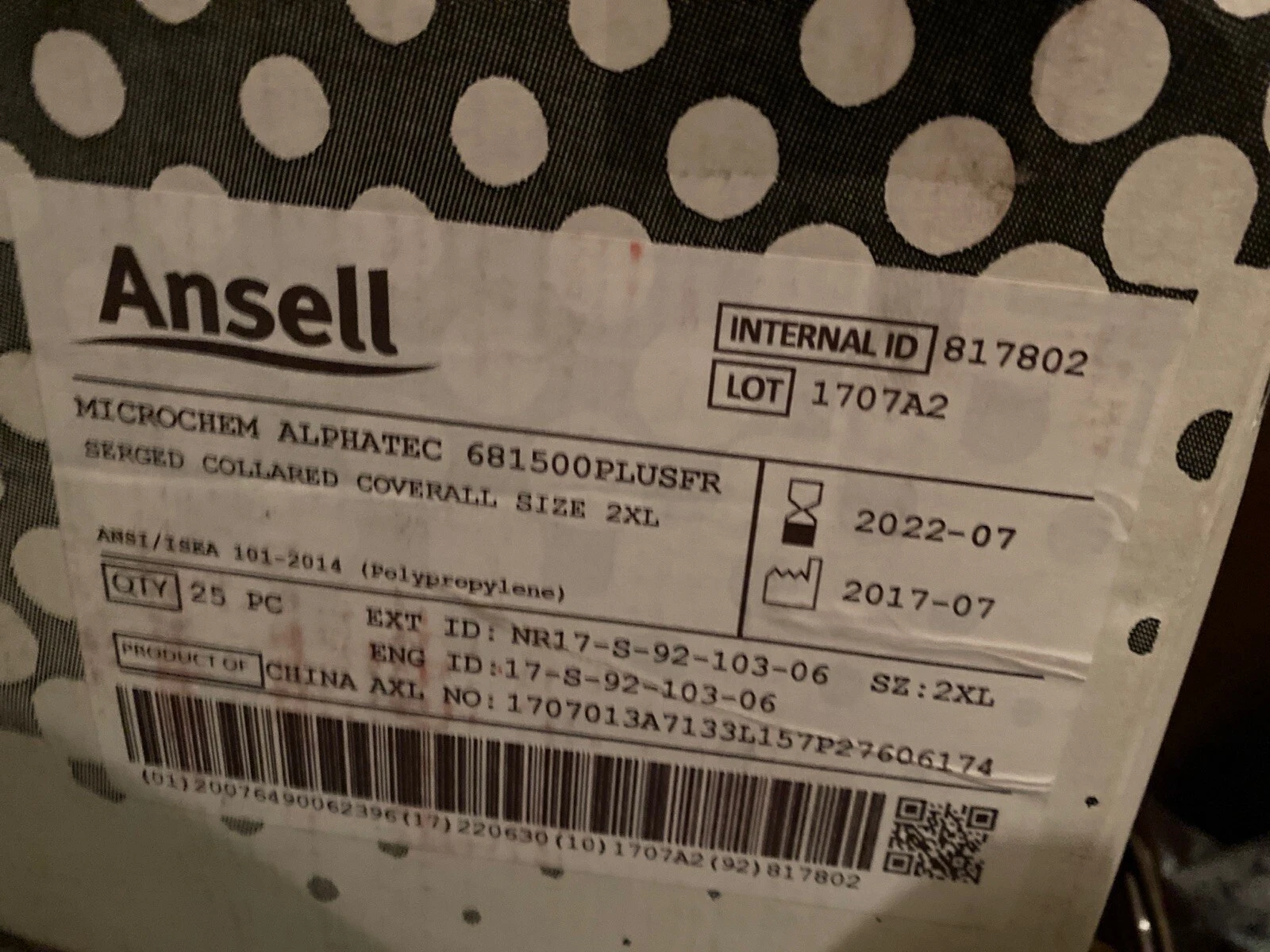 Microchem Alphatech ANSELL 68-1500 PlUs FR Serged Collard Coverall - 2XL - 5 Pk image 1