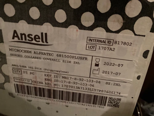 Microchem Alphatech ANSELL 68-1500 PlUs FR Serged Collard Coverall - 2XL - 5 Pk - product listing photo
