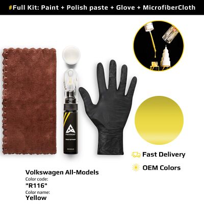 Touch up Paint for Volkswagen Code: R116 Yellow Fast Drying Scratch Repair