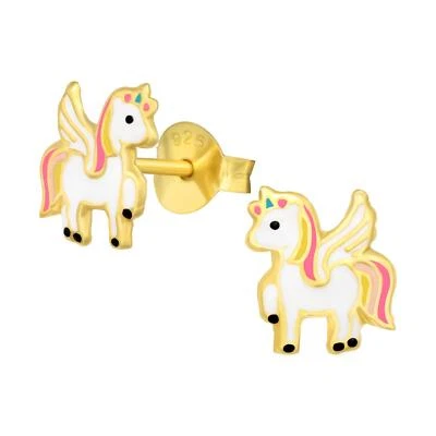 Einhorn Kinder Ohrringe 925 Silber für Mädchen Ohrstecker Schmuck Geschenk - Bild 1 von 4