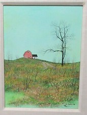 JOHN L. EGENSTAFER PRARIE HOUSE ON A HILL ORIGINAL OIL ON CANVAS PAINTING 