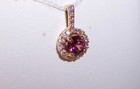 14k yellow gold pendant round 5mm raspberry rhodolite GARNET halo DIAMONDS G/SI1 — photo 4