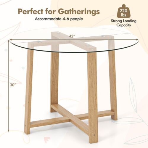 42" Modern Round Glass Dining Table Living Room Tempered Glass Coffee Tabletop - Picture 3 of 14