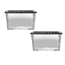 2 x 80 Litre Curver Storage Boxes With Lid Underbed Clear Plastic Home Organizer