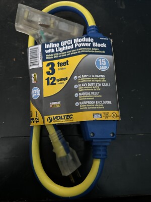 VOLTEC 3 Feet  12/3 Inline GFCI Module With Lighted Power Block
