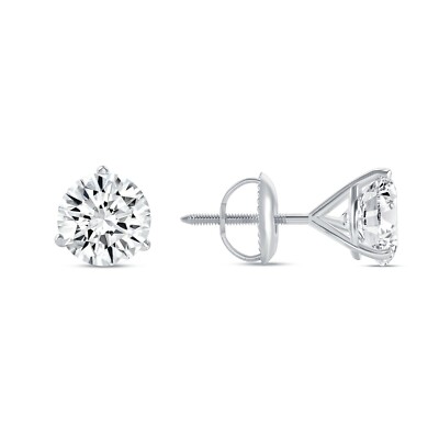 3 kt runder im Labor gezüchteter Diamant Ohrring 18 K Weißgold E/VVS Martini Schraube IGI Zertifikat