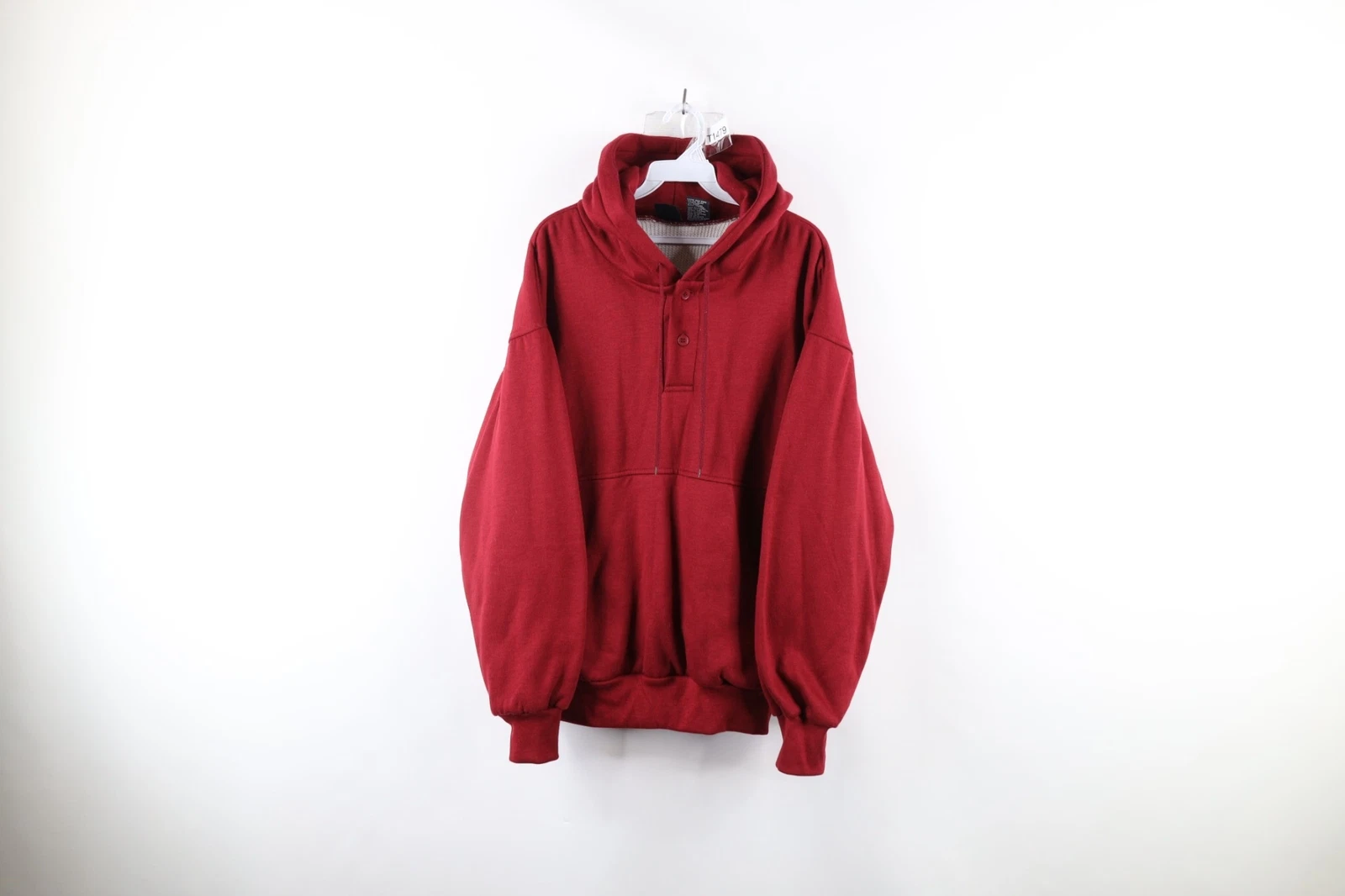 Vtg 90s Streetwear Mens L Blank Thermal Waffle Knit Lined Heavyweight Hoodie Red