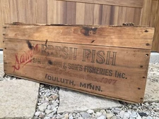 Large Vintage Wooden Fish Crate Sam Johnson & Sons Duluth Minnesota Fishing Box