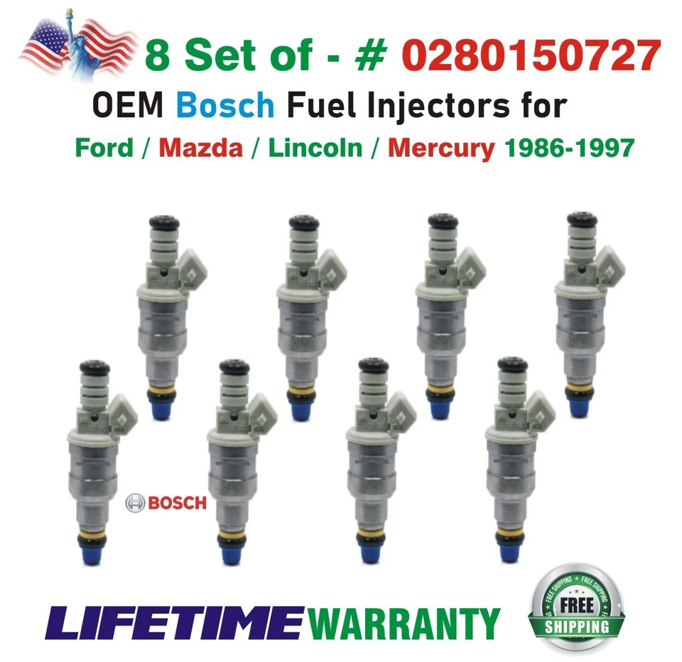 Топливные форсунки x8 Bosch лучшее обновление от оригинального производителя для 1986-97 Mercury/Ford/Lincoln/Mazda - Изображение 2 из 4