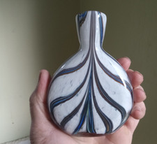 HEAVY CASED ART GLASS POCKET FLASK WITH BLUE ...