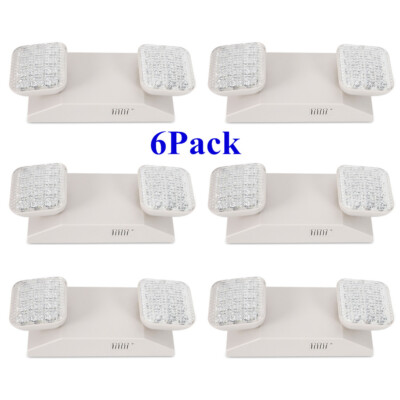 6 Pack LED Exit Sign Emergency Light Adjustable Dual Heads With Battery Backup