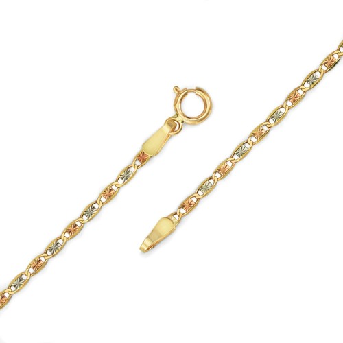 14k Tri-Color Valentino Solid Gold Chain DiamondCut Yellow White Rose 1.5mm 22" - Picture 4 of 5