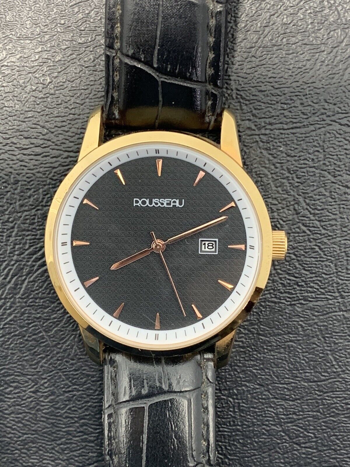 NEW Rousseau 14045 Men's Rameau Collection Casual Rose Gold & Black  Round Watch