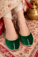 Women Shoes Indian Handmade Mojaries Punjabi Wedding Green Jutties US 9.5-12
