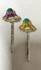 Bobby Pin set - PURPLE AND YELLOW  ENAMEL FLOWER ACCENT- RHODIUM PLATE