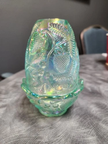 Fenton Upside Down Strawberry Fairylight Carnival Glass Teal