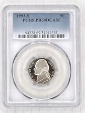 1993-S Jefferson Nickel PCGS PR69DCAM Proof 5c Deep Cameo Slabbed Graded Coin