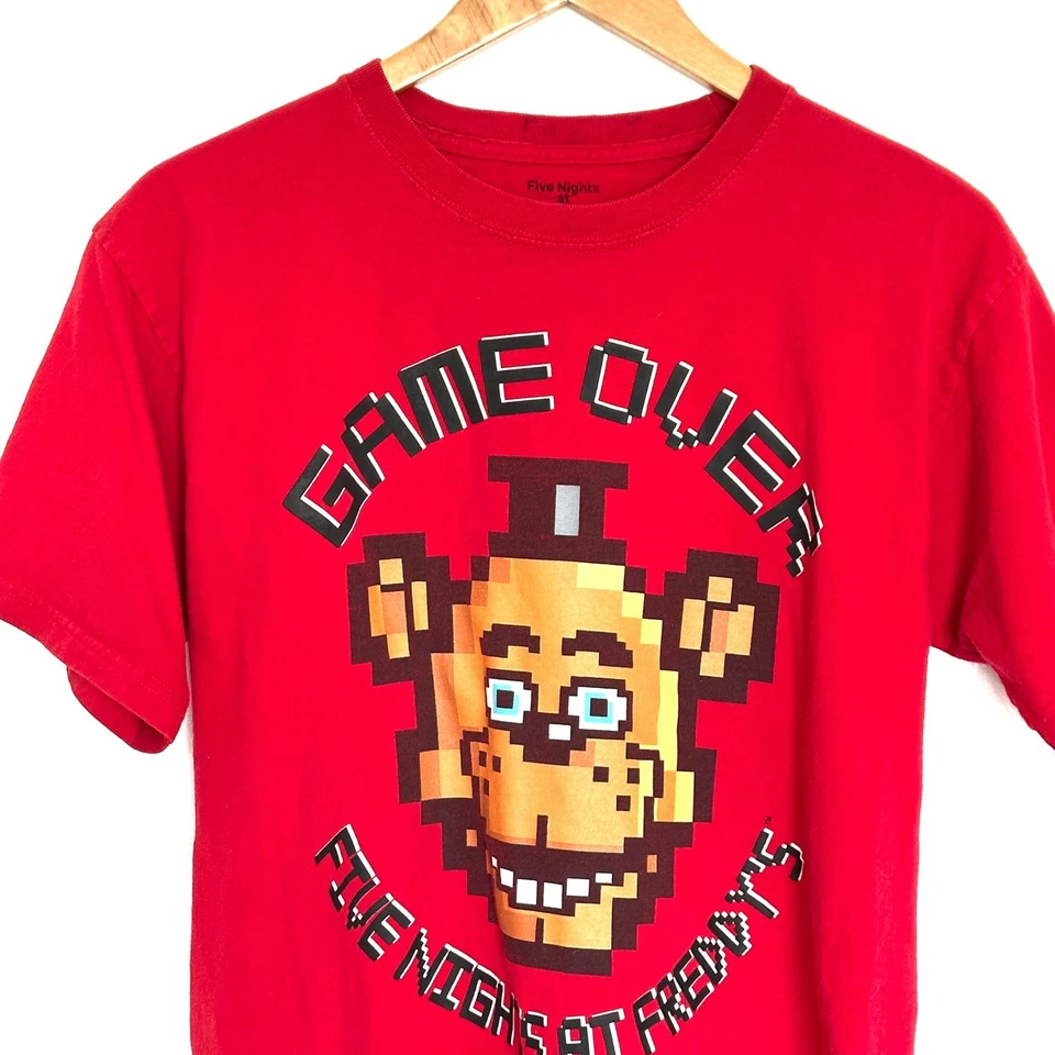 Five Nights At Freddy's Game Over Graphic Tee Boys XL Red Pixel Art Cotton Top - Image 3 of 4