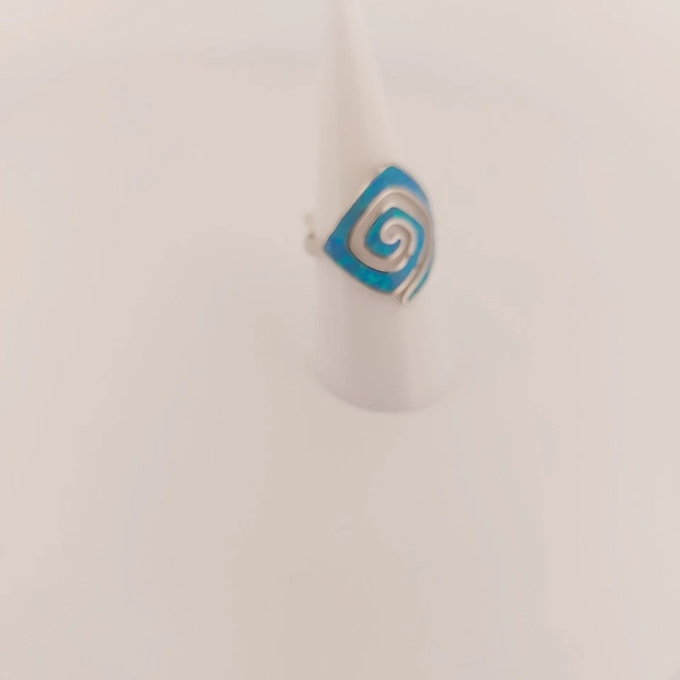 Anello in argento opale blu, design a spirale con chiave greca, anello di dic... - Immagine 4 di 4