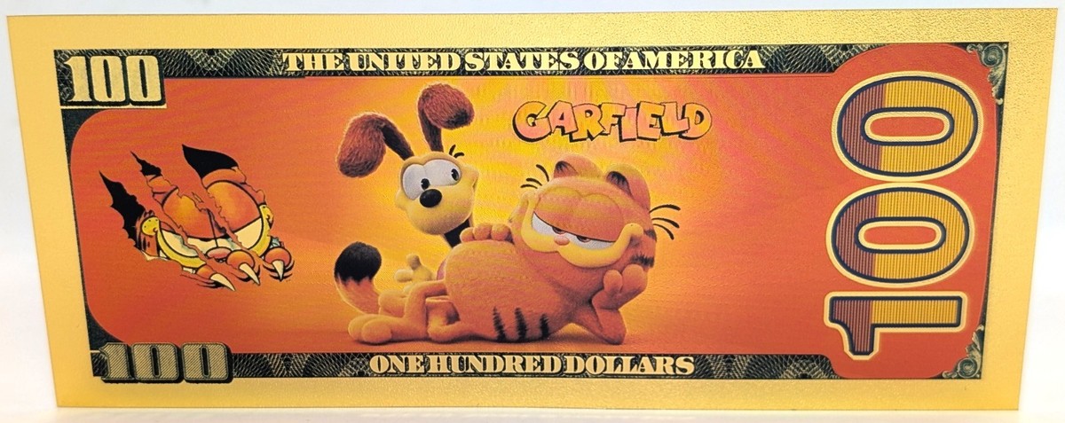 Garfield the Cat & Friends $100 Novelty 24K Gold Foil Plated Bill