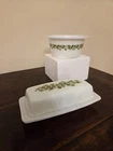 Vtg Pyrex Spring Blossom Crazy Daisy Butter Dish & Lid USA + Pyrex Butter Tub