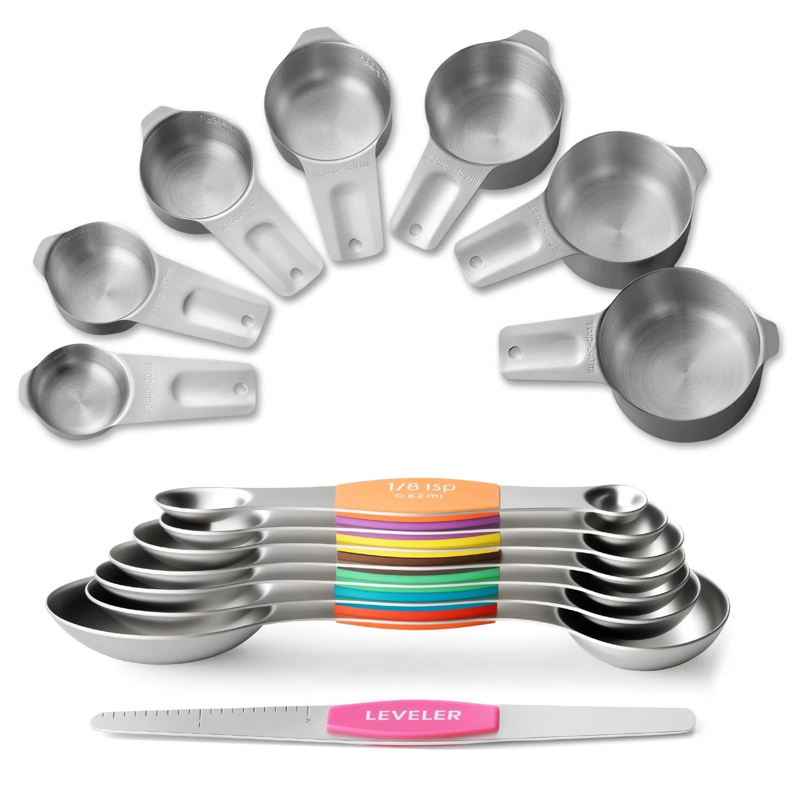Stainless Steel Measuring Cups & Spoons Set, Kitchen Tools Nesting Measuring ...