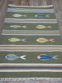 Turkish Bohemian Rug (Tree Of Life)Fish Design Turkish Rug Hand Made 3x5 Ft