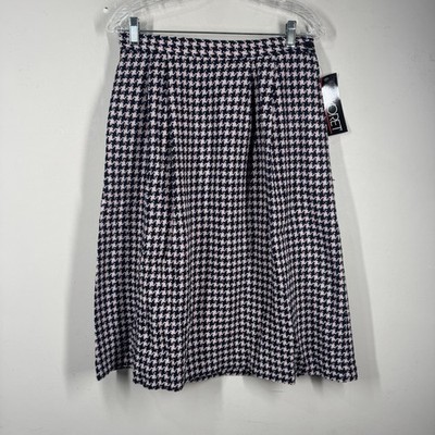 NWT Vtg KORET Navy Blue Pink Houndstooth Skirt Pockets Women s Sz 14 Wool Blend
