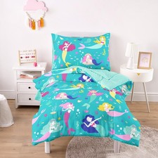 - Toddler Bedding Set for Girls, Mermaid Ocean Sea Animal, 4 Pieces Soft Crib...